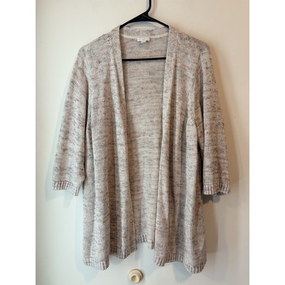 J Jill Linen Blend Open Front Cardigan Specked Beige Size XL Petite 3/4 Sleeve - Picture 1 of 5